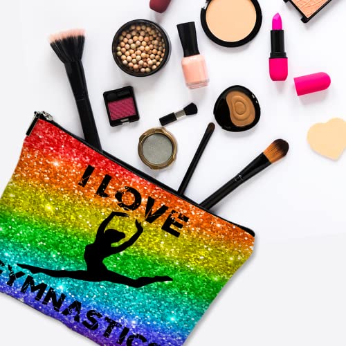 Cute Makeup Bag for Purse Canvas Waterproof Funny Cosmetic Bags for Women Zipper Travel Toiletry Pouch-I Love Gymnastics Makeup Bags-Glitter - color: Glitter I Love Gymnastics Makeup Bags
