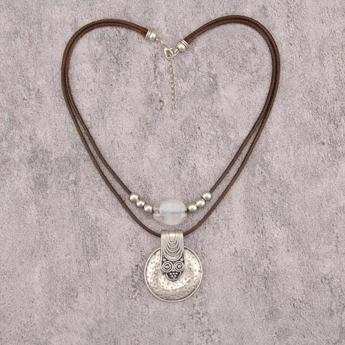 GelConnie Boho Necklaces for Women Cowgirl Necklace Stone Leather Cord Pendant Necklaces With Beads Long vintage Layered Choker Necklace - style: Round Stone Leather Necklace