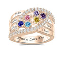 Personalized Name Family Rings Custom 1-6 Birthstones Mother's Rings Sterling Silver Promise Ring for Mother's Day Daughter Grandma Women - color: 6 Stones