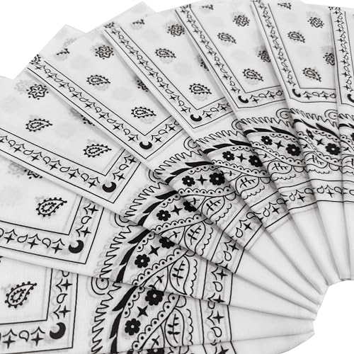 Vamqor 100% Cotton 10 Pack Fine Bandanas - color: White