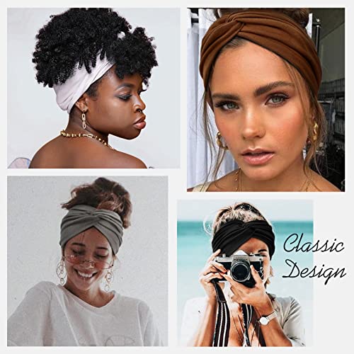 AKTVSHOW 7'' Wide Headbands for Women, Extra Large Turban Workout Headband Fashion Yoga Hair Bands Boho Twisted Thick Hair Accessories, 8Pack - color: Cool Dark