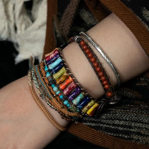 Sriomu 7 Chakra Bracelets for Women Handmade Natural Jasper Stone Healing Bead Bracelet Women Men Boho Friendship Inspirational Jewelry Natural Jasper Stone Double Layer Healing Bead Jewelry Gifts - color: Colorful-Black-Card A