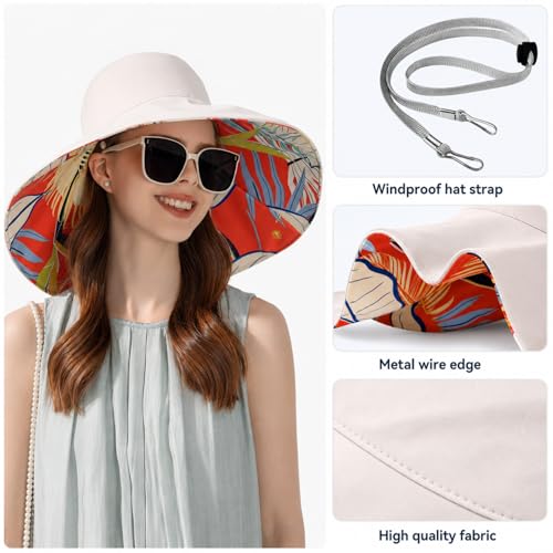 HUAMULAN Women Summer Sun Hat Wide Brim Wired Edge Floral Beach Bucket Hats Reversible Foldable Travel UV Protection Lady Hat - color: Bg8240-mise