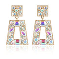 Rhinestone Rectangle Statement Earrings Colorful Crystal Geometric Drop Dangle Earrings for Women Prom Party - color: ab