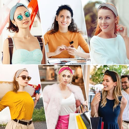 DiyJibb Headbands for Women Girls - 6PCS Stylish Top Knotted Headbands - Knotted Headband for Women - Head Bands Wide Hairband Hair Accessories - color: Navy, peach, apricot, black, gray, light blue