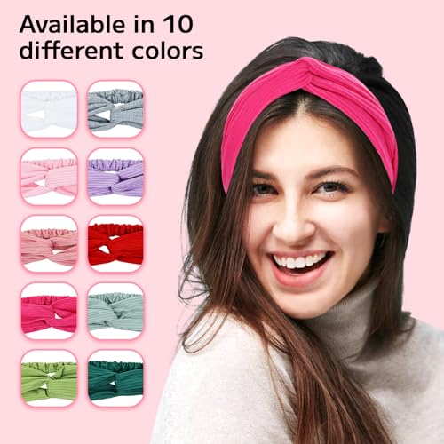 Dizila 10 Pack Super Soft Boho Plain Thin Running Sports Yoga Twist Knotted Headbands with Rubber Band Hair Bands Headwraps Accessories for Women Girls - color: 10pcs Light Color Set