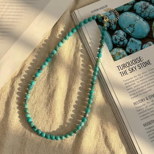 Turquoise Necklace, 6 mm Beaded Necklace for Men, Western Boho Beach Jewelry for Women