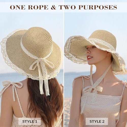 Beach Hats for Women - Beach Hat Womens UPF 50+, Packable Sun Hat Women Roll Up, Wide Brim Straw Hat for Women - color: Beige Sun Hat