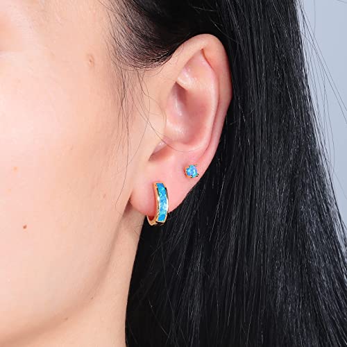 CiNily Huggie Earrings Opal Hinged Hoop Earrings Gold Plated Hypoallergenic Small Hoop Earrings for Women Teen Girls Men Sensitive Ears - color: Gold Plated-Blue