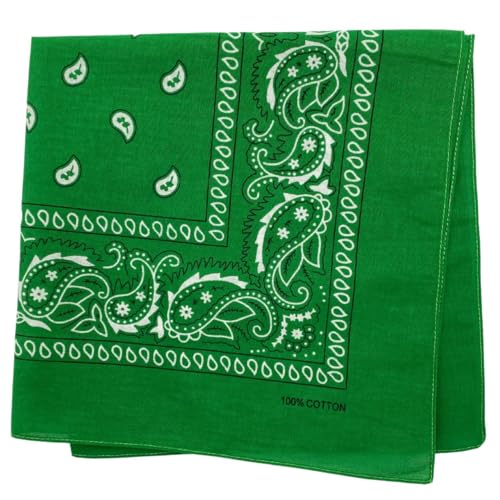 MDSTYLE 6 Pack 100% Cotton Bandanas 22” x 22" for Men & Women Paisley Handkerchief Headband Scarf Bandana - color: Green
