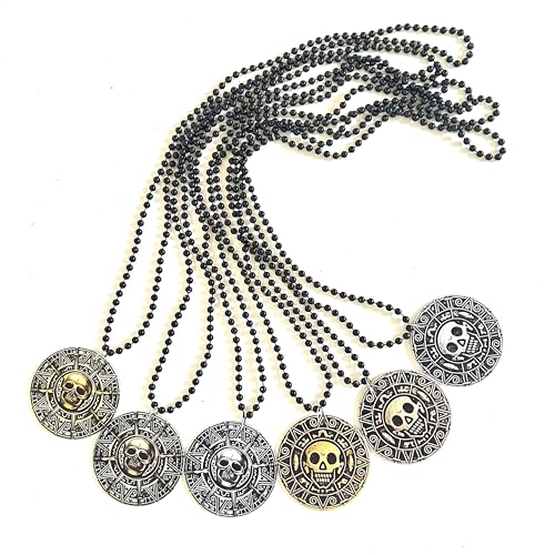6 Pcs Halloween Pirates Coin Beads Necklaces Pirate Festival Pendant Skull Necklaces Props Party Decorations