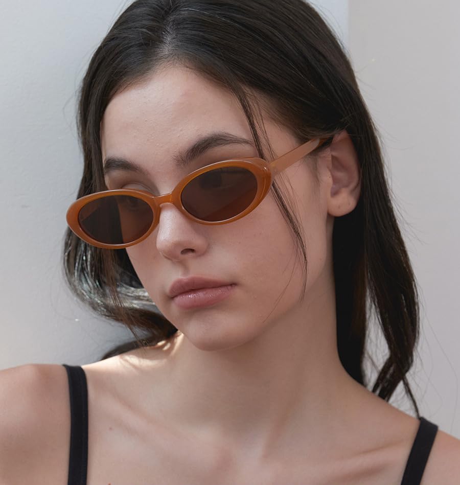 90s Sunglasses for Women Men Retro Small Oval Sunglasses - color: Black/Grey+brown/Brown