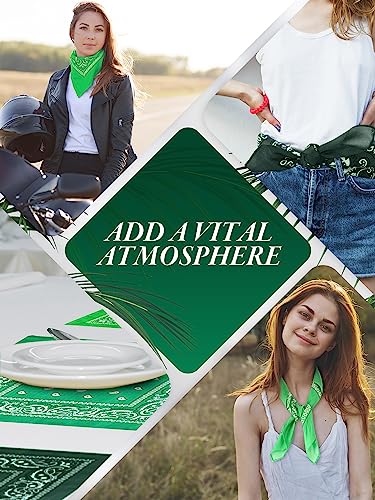 Unittype 36 Pieces Paisley Bandana Cowboy Bandanas Sports Novelty Headband Square Scarf Outdoor for Western Party Costume - color: Assorted Green, style: Simple Style