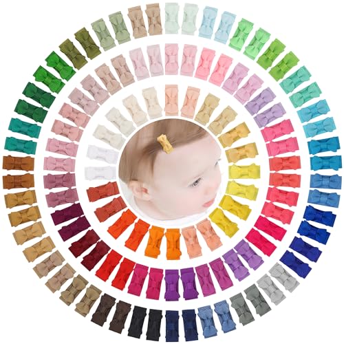 CÉLLOT Hair Clip, 120pcs Baby Girls Grosgrain Ribbon 1.2" Mini Bow Snap Clips, 60 Colors for Infant Toddlers Fine Thin Hair in Pairs - color: 120pcs/60color