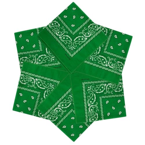 MDSTYLE 6 Pack 100% Cotton Bandanas 22” x 22" for Men & Women Paisley Handkerchief Headband Scarf Bandana - color: Green