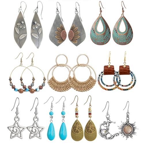 Boho Earrings, Statement Earrings, Teardrop Sunflower Earrings, Dangle Ethnic Earrings for Women, Handmade Bohemian Trendy Boho Vintage Jewelry - style: Boho Set
