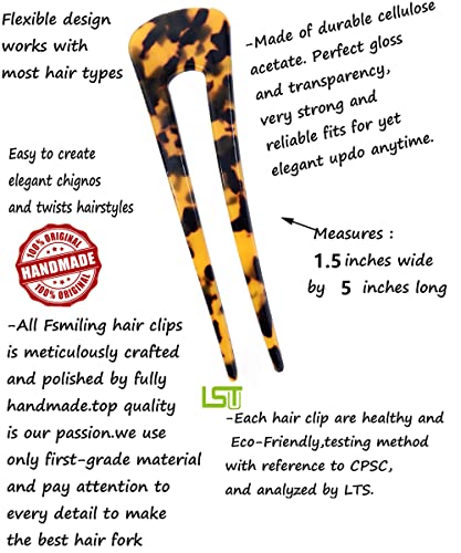 French Hair Pins Tortoise Shell French Hair Forks U Shaped French Pins 2 Prong Hair Sticks Acetate Chignon Pin for Women Hairstyle Accessories 2 Pack - color: french hair pin 2 pack