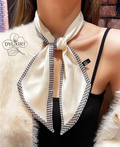 Head Scarf Purse Handle Neck Satin Hair Scarfs For Bag Lightweight Silky Long Thin Women's Fashion Scarves 59 * 5.9” - color: H24-the Black Diamond-shaped Area(59*5.9inch)