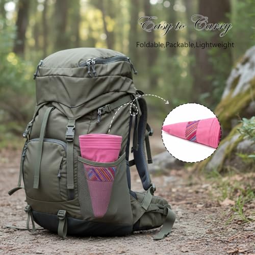 Wide Brim Sun Hat for Women Reversible Beach Hats Metal Wired Edge Gardening Hats, UPF 50+ Bucket Summer Hat - color: Pink Boho-style