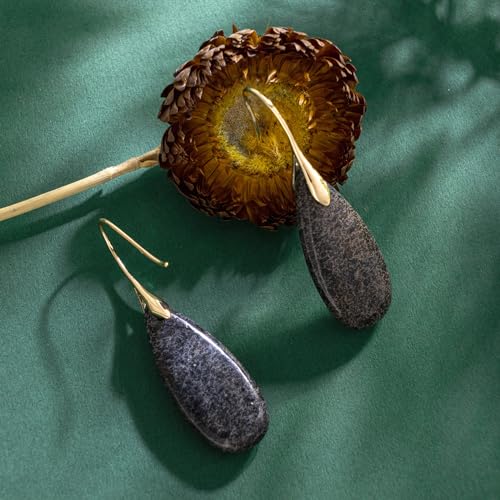 SELOVO Stone Fishhook Dangle Drop Earrings Statement Earrings for Women Stone - color: Black-Gold Color Hook