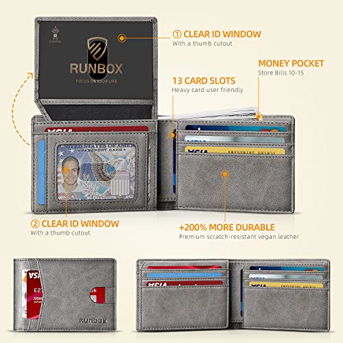 RUNBOX Wallet for Men -Slim Rfid Leather Mens Bifold Novelty Wallets 2 ID Window With Gift Box Men's Accessories | Slim - color: Classic grey-new