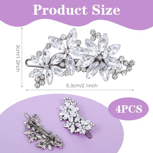 Crystal Flower Hair Clips,4Pcs Rhinestone Hair Clips Elegant Accessories for Women Bride Wedding Party Festivals