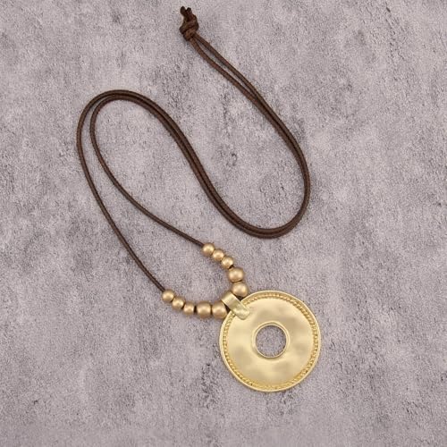 Bohemian Necklaces for Women Long Leather Necklace with Large Pendant Chunky Boho Hippie Jewelry Pendant Chocker Necklace - style: Boho Cord Necklace
