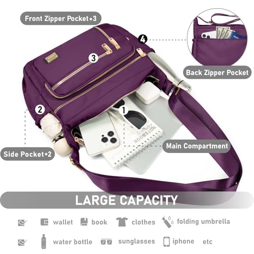 NPBAG Crossbody Bag for Women, Shoulder Purse Handbag Messenger Bag, Trendy Pocketbooks, Waterproof and Multi-Pockets - color: Purple