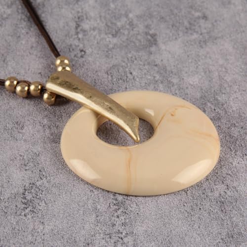 Leather Necklace for Women Large Pendant Hippie Choker Necklace Vintage Sweater Necklace Chunky Boho Necklaces for Women - style: Cord Pendant Necklace