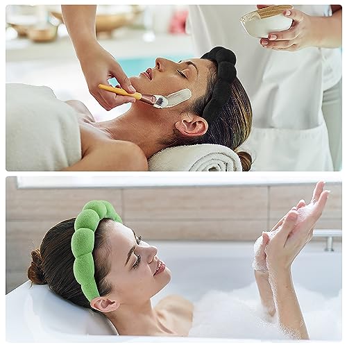 Ztomine 2 Count Hairband, Set of 2 - Thick, Soft, Plush, Absorbent Terry Cloth Spa Headbands for Washing Face or Facial - Puffy Makeup Headbands for Face Washing, Mask, Skin Treatment - color: Black+Green
