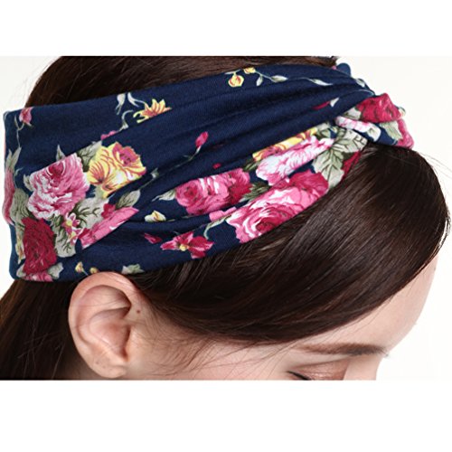 DRESHOW 6 Pack Boho Cotton Non-Slip Headbands for Women Girls Yoga Workout Running Knotted Turban Floral Elastic Head Wrap - color: 6 Pack Cross Flower Printed a