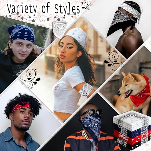 ILHSTY 60 Pcs Women Men Paisley Bandanas Bulk Unisex Bandanas Head Cowboy Scarf Necktie handkerchief Party Supplies - color: Black,red,white,navy Blue