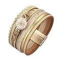 GelConnie Leather Cuff Bracelet Baroque Pearl Wrap Bracelet Gorgeous Gold Tube Bangle Boho Bracelet Bohemian Wristband Jewelry Gift for Women Wife - color: Women Leather Bracelet