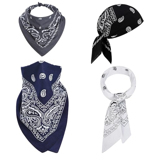 Mochabao 100% Cotton 27" x 27" Large Bandanas for Men & Women, Multi-Purpose Bandana Headbands, Square Head Scarf - color: White/Black/Navy Blue/Gray