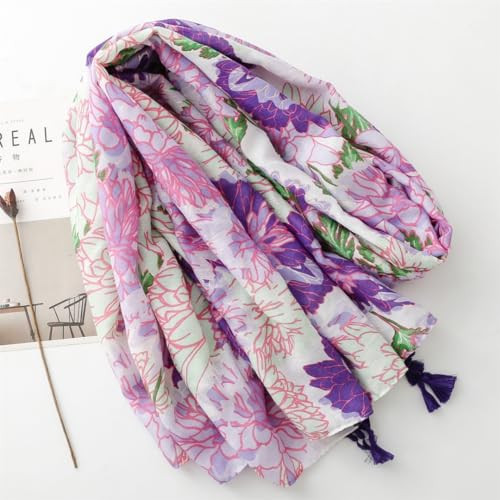 WaJuemy Travel Boho Scarf for Women Casual Lightweight Pashmina Scarves Fashion Multicolor Shawl Wraps with Fringed Beads - color: 06 Purple/Pink Floral