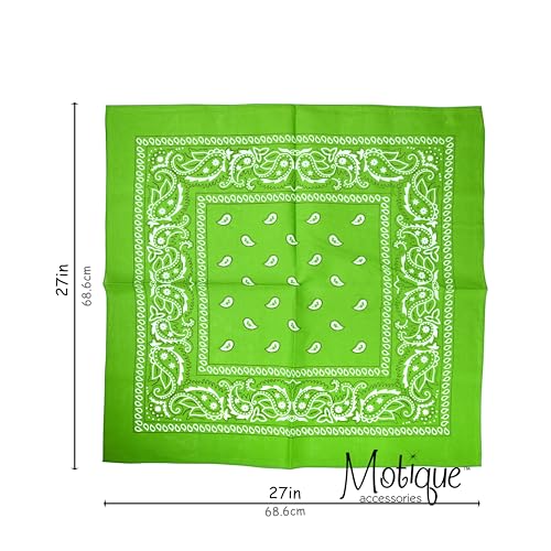 Motique Accessories Extra Large Paisley Bandana 27x27 Inch - color: Light Green