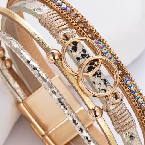 FANCY SHINY Boho Leather Wrap Bracelet Stackable Infinity Chunky Cuff Bracelets Western Hippie Outfits Jewelry Valentine Gifts for Women - color: Snakeskin Gold