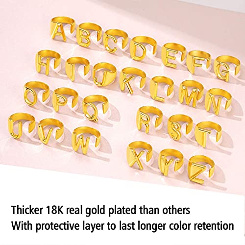 FindChic Customizable Initial Ring Statement 18K Gold Plated Fashion Cuff Rings for Women Alphabet Letter A to Z Resizable Knuckle Ring (with Gift Box) - color: R