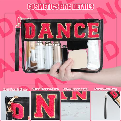 BuyCard Dance Recital Gifts, Clear Makeup Letter Bag, Chenille Letter Patch Cosmetic Bag, Dance Competition Gift, Toiletry Pouches with Zipper, Waterproof Travel Purse for Girl Women Appreciation - color: Black-Dance
