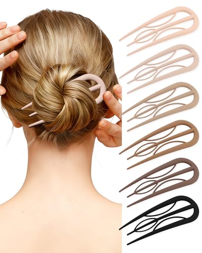 French Hair Pin for Women - U-Shaped Hair Fork for Updos, Chignons & French Twists, Durable Acrylic, Secure & Elegant Styling for All Hair Types (Neutral colors (Matte)) - color: Neutral colors (Matte)