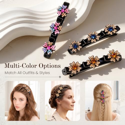 Sparkling Crystal Stone Braided Hair Clips, 2026 New Rhinestone Hair Clips Hair Braid Clips, Girls/Women Hair Accessories for Styling Sectioning (6#) - color: 6#