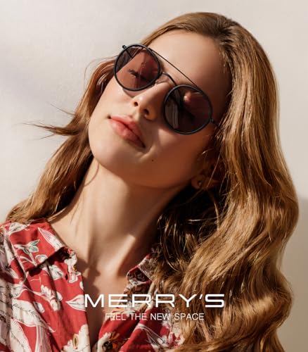 MERRY'S Retro Round Polarized Sunglasses - Unisex Double Bridge Sun Glasses - color: Matte Black Frame/Matte Black Bridge/Red Lens