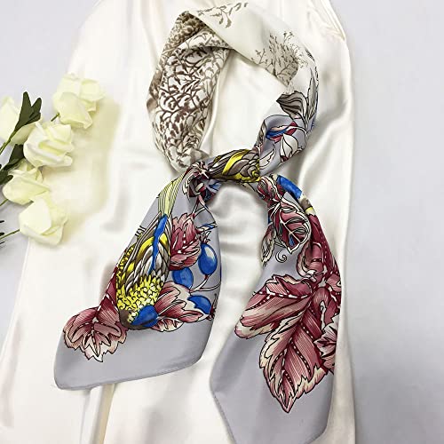 Julunar Silk Like Head Scarf for Women - Satin Large Hair Scarves - 35" Square Silk Hair Wrap for Sleeping with Gift Packed - color: B007-4 Flower White