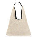 Hand-woven Straw Shoulder Bag Boho Black Leather Top Handle Tote Retro Summer Beach Bag Holiday Travel Handbag - color: White