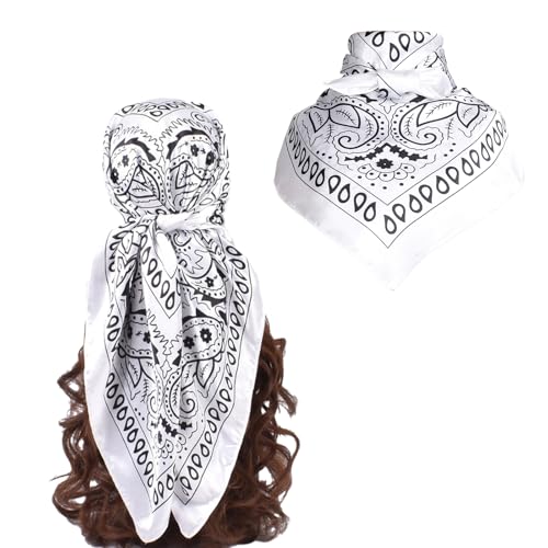 35” Satin Large Square Head Scarves-Like Silk Satin Scarf for Hair Wrapping at Night Bandana Square Scarf for Sleeping - color: Little Water Drop-white