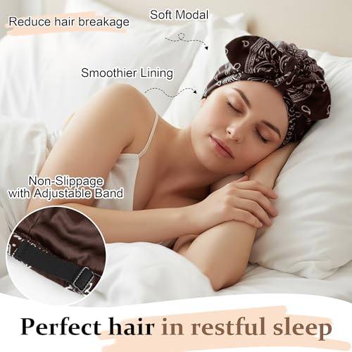 Ababalaya Satin Lined Beanies for Women Chemo Headwear Silky Lined Cotton Sleeping Cap - color: Brown