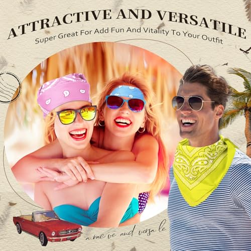 Suhine 24 Pcs Bandanas Bulk for Women Men 22 x 22 Inch Paisley Outdoor Headband Cowboy Handkerchief Summer - color: Candy Colors