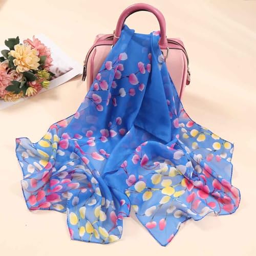 Xyueanlo Women's Chiffon Scarf Lightweight Scarves Fashion Elegant Floral Print Scarfs Shawls - color: Plum Blossom Blue