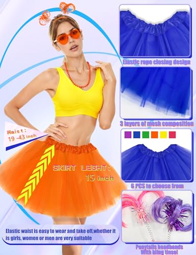 80s Tutu Costume Accessories Set for Women, Tutus Skirt Ponytail Headband Necklace Sunglasses, Party Halloween - color: Blue