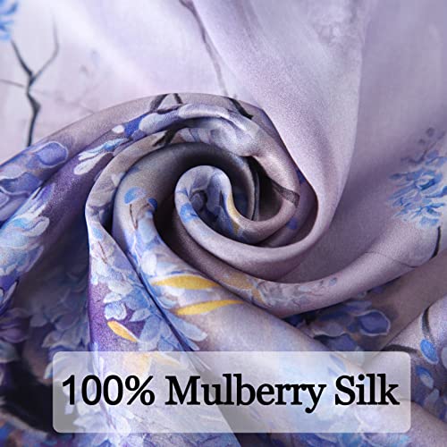 Ciormis 100% Mulberry Silk Scarf-Women's 21''/27''Square Silk Hair Head Scarf Neckerchief with Gift Packaged - color: 21''x 21''-style 11-purple Flower